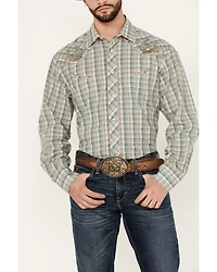Roper Men's Plaid Print Embroidered Long Sleeve Pearl Snap Western Shirt