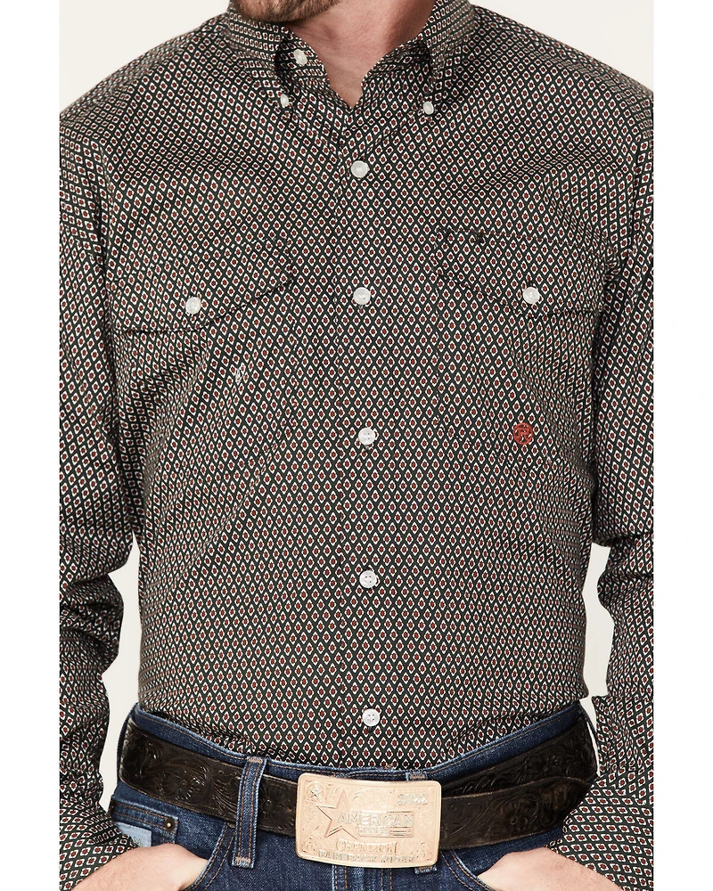 Roper Men's Geo Print Long Sleeve Button Down Stretch Western Shirt