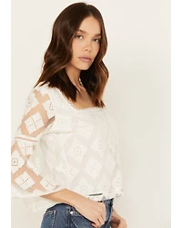 Shyanne Women's Diamond Embroidered Mesh Top