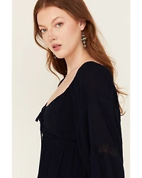 Jolt Women's Lace Trim Long Sleeve Tiered Mini Dress