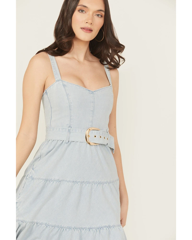 Show Me Your Mumu Women's Light Wash Lainey Sleeveless Denim Midi Dress