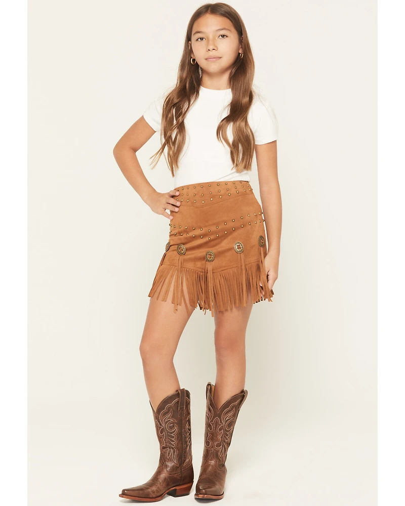Fornia Girls' Faux Suede Fringe Skirt