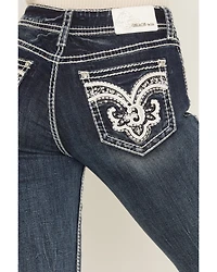 Grace LA Women's Medium Wash Mid Rise Embellished Bootcut Stretch Denim Jeans