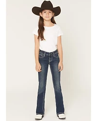 Rock & Roll Denim Girls' Dark Wash Star Embroidered Bootcut Stretch Jeans