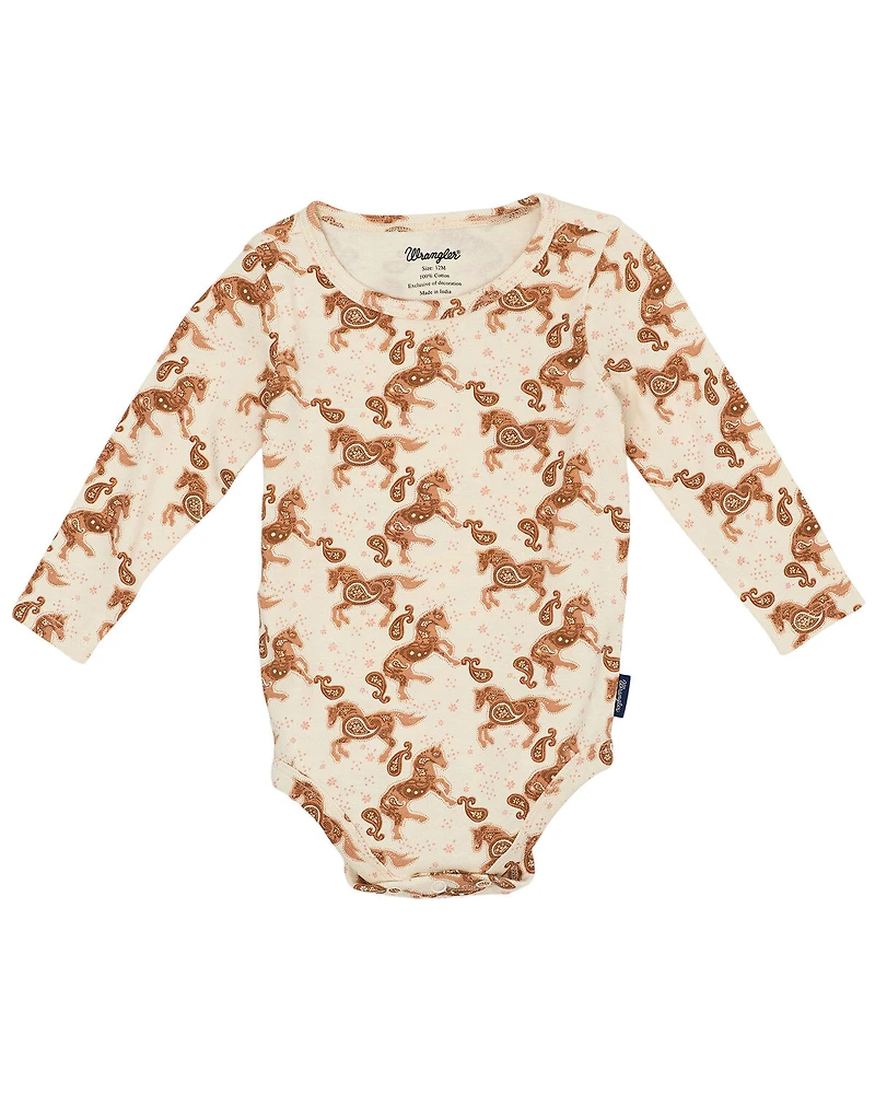 Wrangler Infant Girls' Horse Print Long Sleeve Onesie