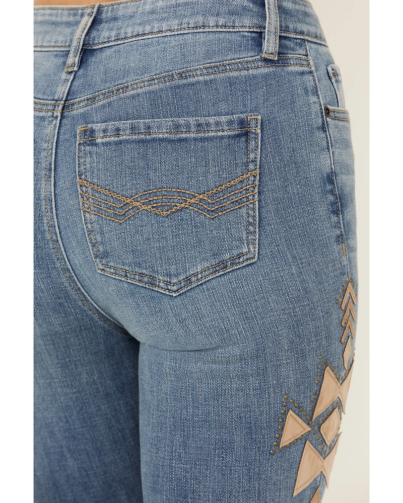 Idyllwind Women's Ellis Medium Wash Gypsy High Rise Faux Suede Embellished Bootcut Comfort Stretch Denim Jeans