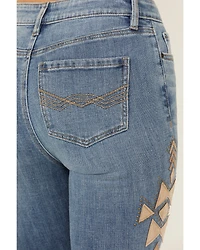 Idyllwind Women's Ellis Medium Wash Gypsy High Rise Faux Suede Embellished Bootcut Comfort Stretch Denim Jeans