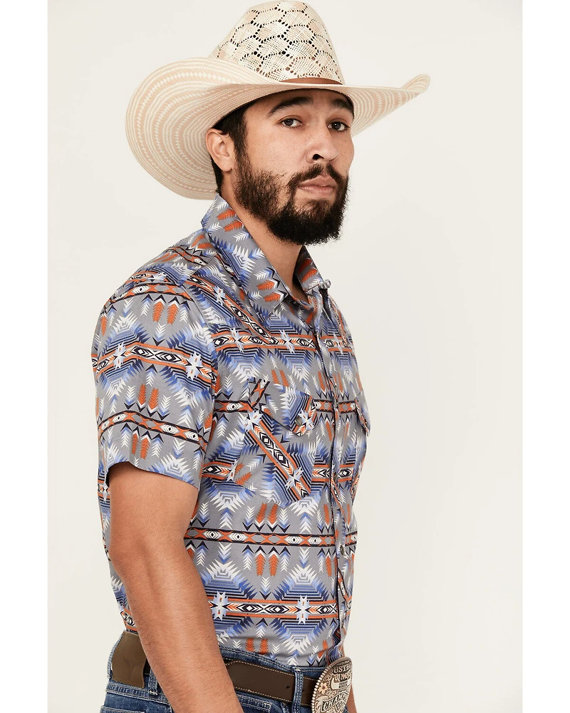 Rock & Roll Demin Men's Southwestern Print Short Sleeve Pearl Snap Stretch Western Shirt