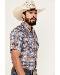 Rock & Roll Demin Men's Southwestern Print Short Sleeve Pearl Snap Stretch Western Shirt