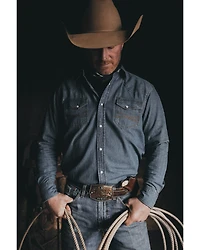 Blue Ranchwear Men's Long Sleeve Pearl Snap Heavy Western Denim Shirt