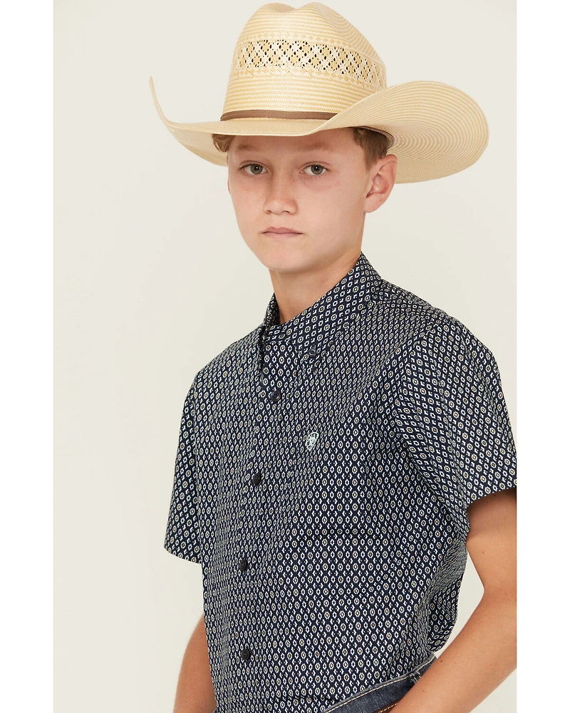 Ariat Boys' Geo Print Short Sleeve Button-Down Western Shirt