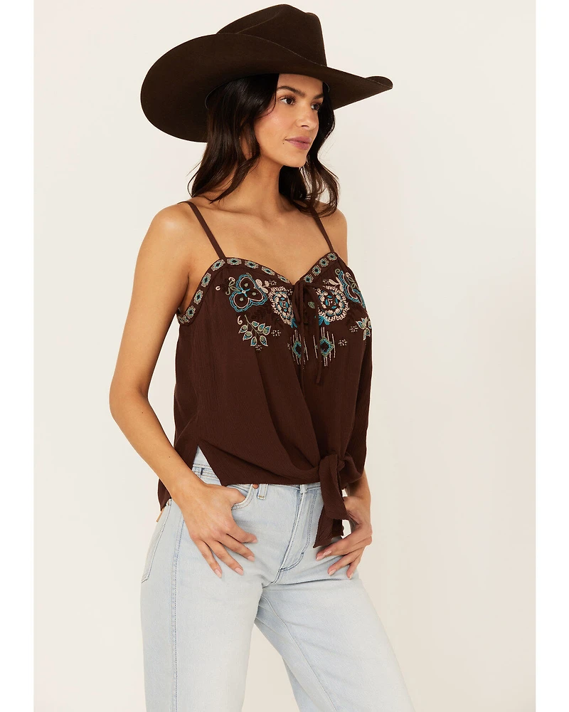 Shyanne Women's Embroidered Tie Front Tank