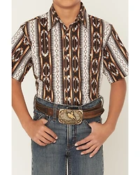 Wrangler Boys' Checotah Southwestern Striped Short Sleeve Pearl Snap Western Shirt