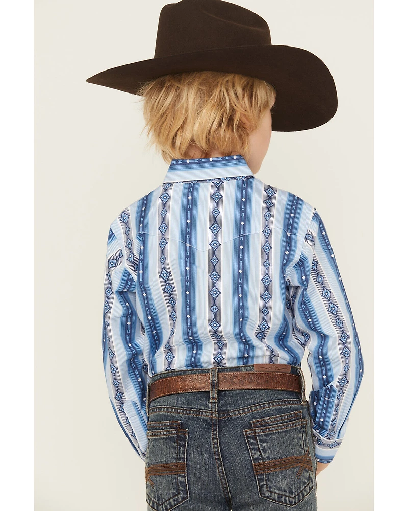 Wrangler Boys' Checotah Southwestern Striped Print Long Sleeve Snap Western Shirt