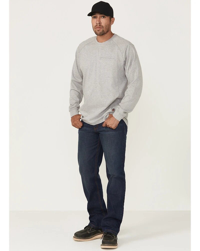 Forge Workwear Men's FR Cross Hatch Medium Wash Inherent Relaxed Bootcut Rigid Denim Jeans