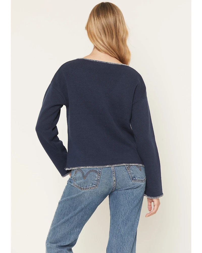 Originality Women's Whip Stitch Tie Front Sweater
