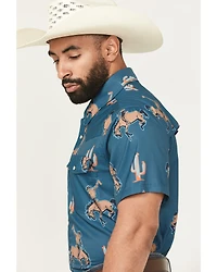Rock & Roll Denim Men's Tek Bronco Print Short Sleeve Pearl Snap Western Shirt