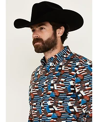 RANK 45® Men's Yaak Abstract Geo Print Long Sleeve Button-Down Stretch Western Shirt
