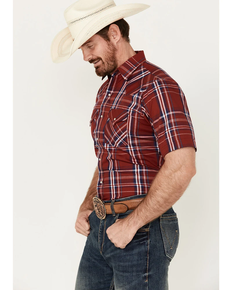 Ely Walker Men's Plaid Print Short Sleeve Pearl Snap Western Shirt