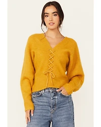 Molly Bracken Women's Long Sleeve Mock Lace-Up Sweater