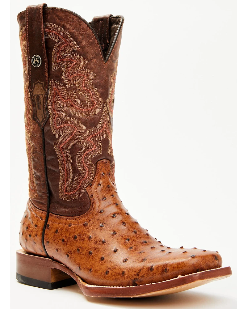 Tanner Mark Men's Ostrich Print Western Boots - Broad Square Toe