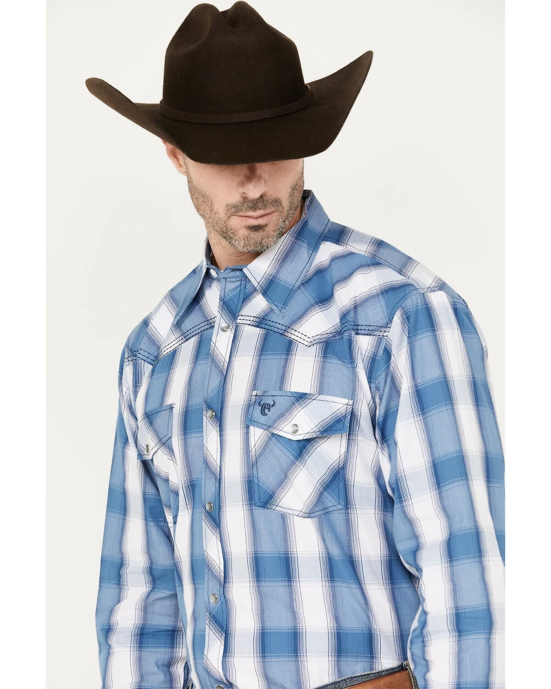 Cowboy Hardware Men's Hombre Plaid Print Long Sleeve Pearl Snap Western Shirt