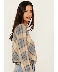 Cleo + Wolf Women's Plaid Print Blouson Crossover Top