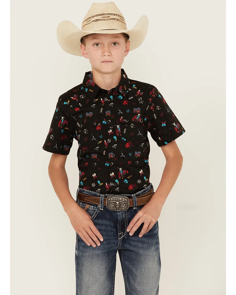 Cody James Boys' Sheriff Conversation Print Short Sleeve Snap Western Shirt