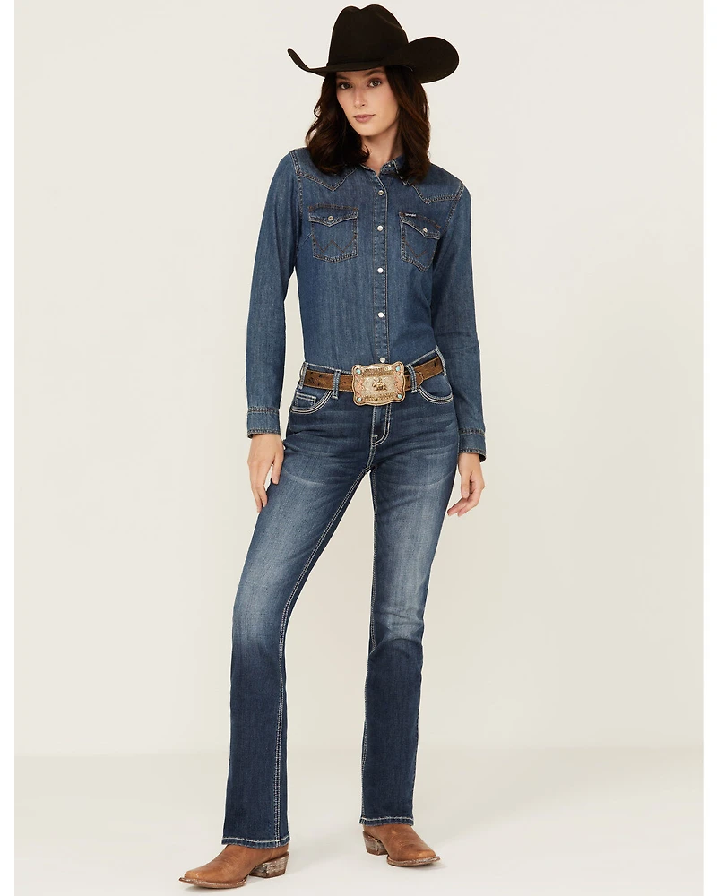 Rock & Roll Denim Women's Medium Wash Mid Rise Bootcut Stretch Jeans