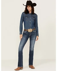 Rock & Roll Denim Women's Medium Wash Mid Rise Bootcut Stretch Jeans
