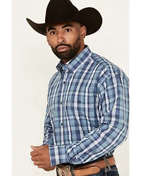 George Strait by Wrangler Men's Plaid Print Long Sleeve Stretch Western Shirt - Big