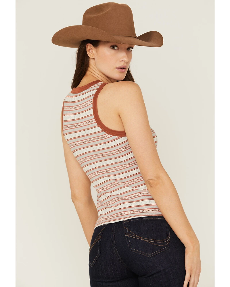 RANK 45® Women's Southwestern Stripe Henley Tank Top