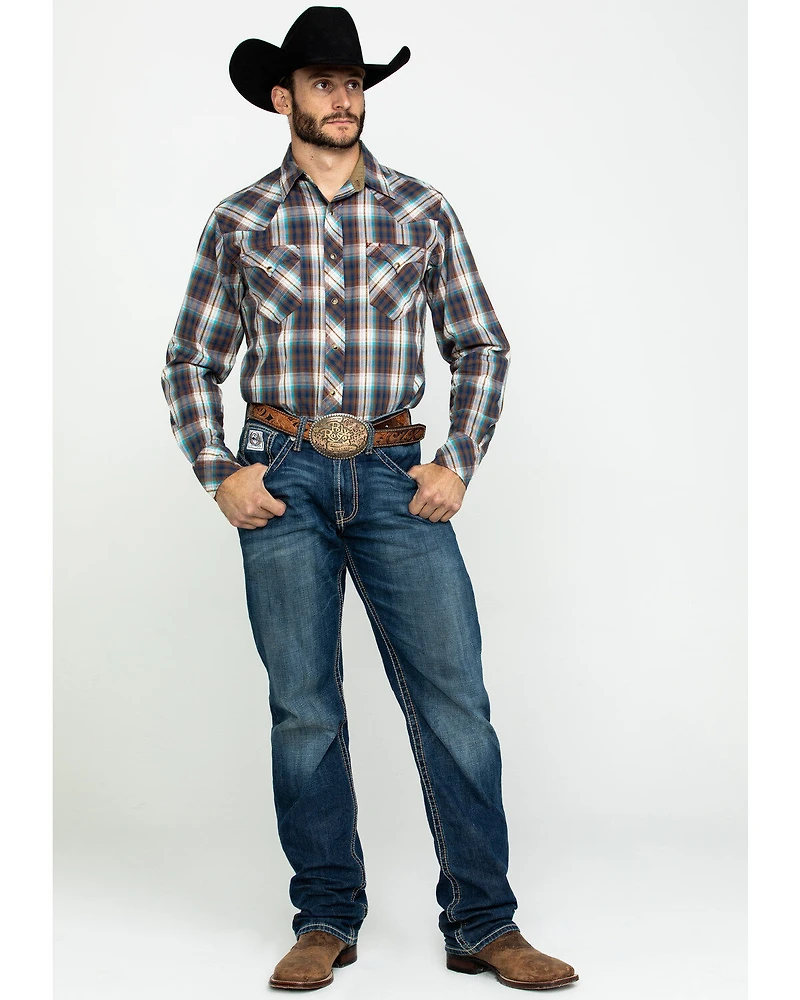 Roper Men's West Made Desert Dobby Plaid Long Sleeve Western Shirt