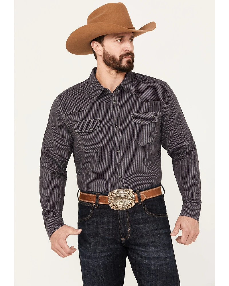 Blue Ranchwear Men's Laramie Striped Long Sleeve Western Snap Shirt