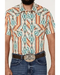 Rock & Roll Denim Men's Southwestern Print Short Sleeve Pearl Snap Stretch Western Shirt