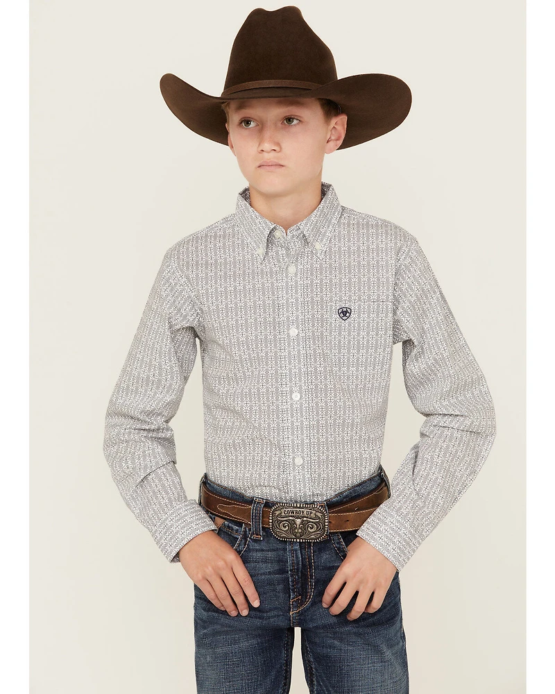 Ariat Boys' Classic Geo Print Long Sleeve Button-Down Western Shirt