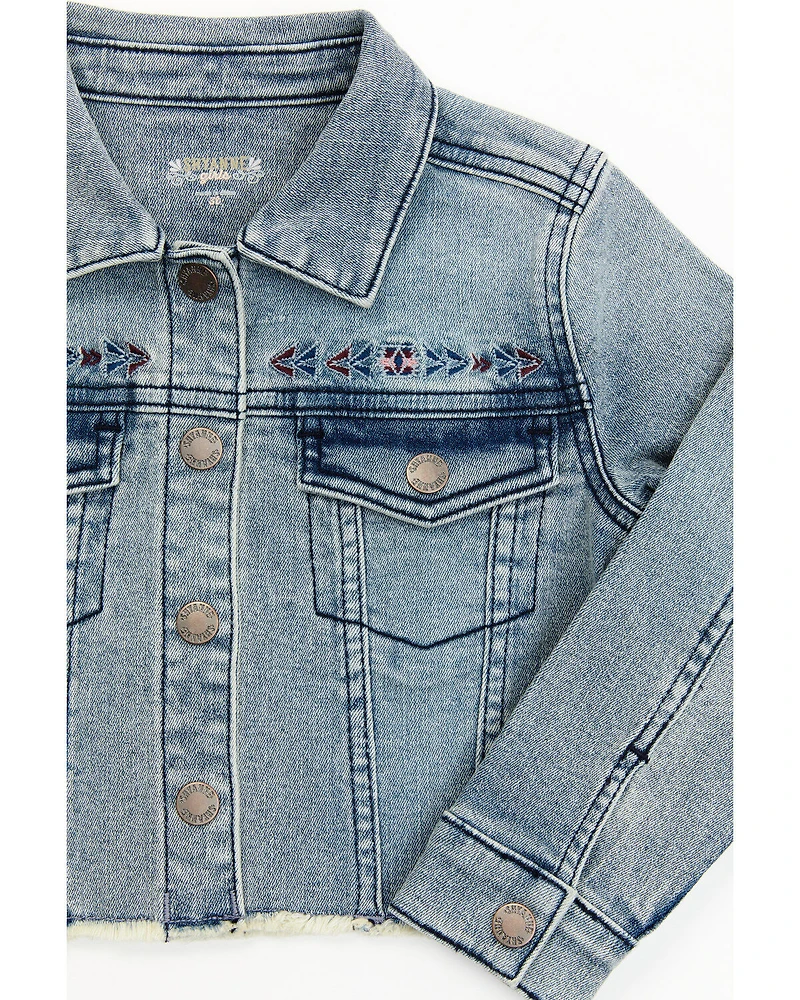 Shyanne Toddler Girls' Forks Light Wash Frayed Embroidered Denim Jacket