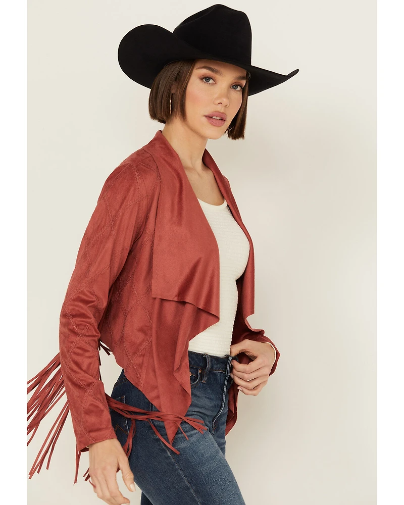 Shyanne Women's Open Front Faux Suede Fringe Jacket