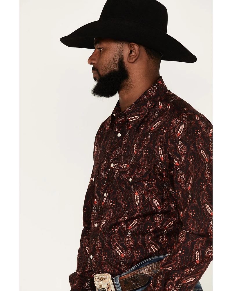 Rock & Roll Denim Paisley Stretch Long Sleeve Snap Shirt
