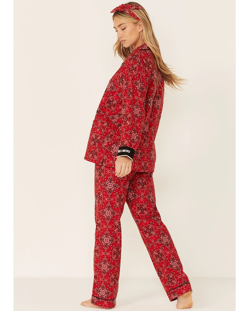 PJ Salvage Women's Boot Barn Exclusive Scarf Print Pajama Set - 2 Piece