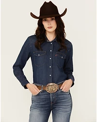 Levi's Women's Dark Wash Denim Long Sleeve Pearl Snap Ultimate Western Shirt