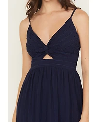 Angie Women's Embroidered Knot Front Midi Dress
