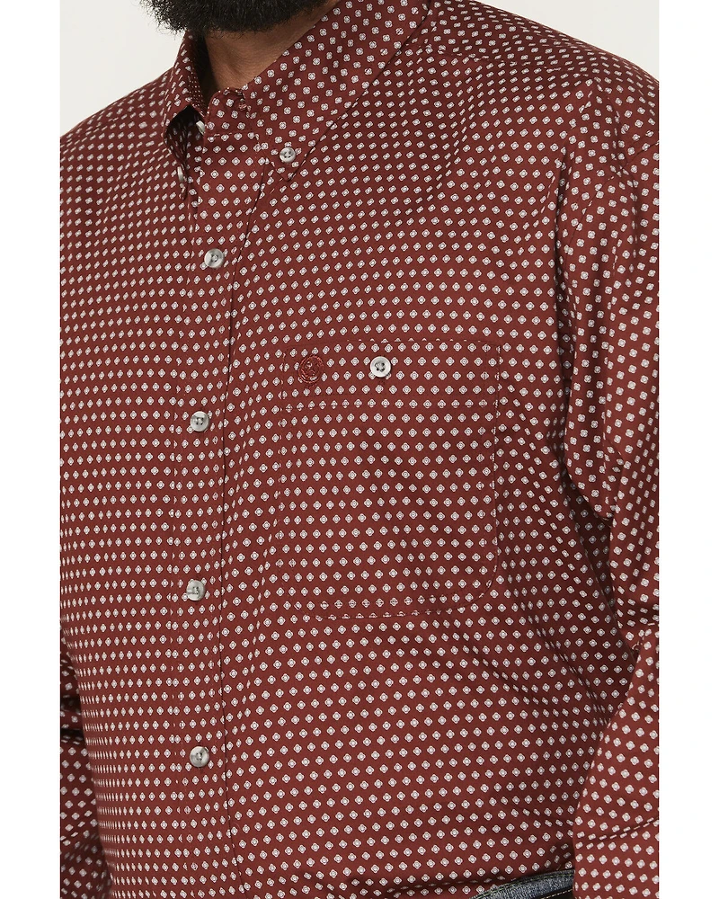 George Strait by Wrangler Men's Medallion Print Long Sleeve Button-Down Stretch Western Shirt