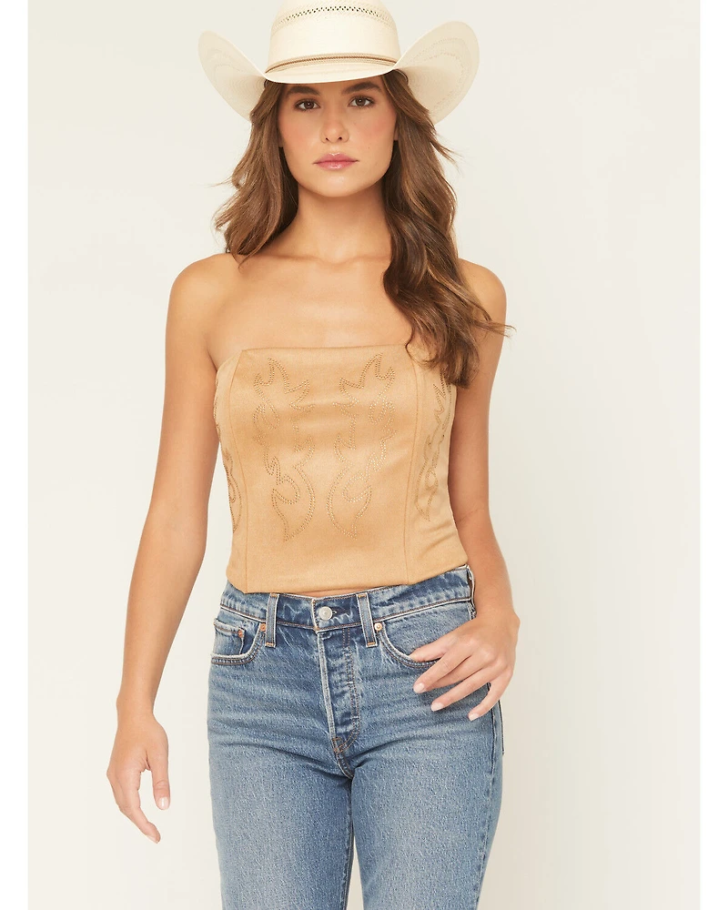 Originality Women's Faux Suede Boot Stitch Strapless Corset
