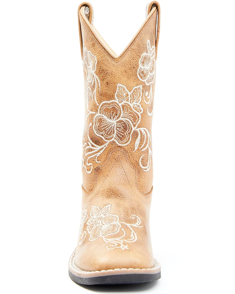Shyanne Girls' Little Lasy Floral Embroidered Western Boots - Broad Square Toe