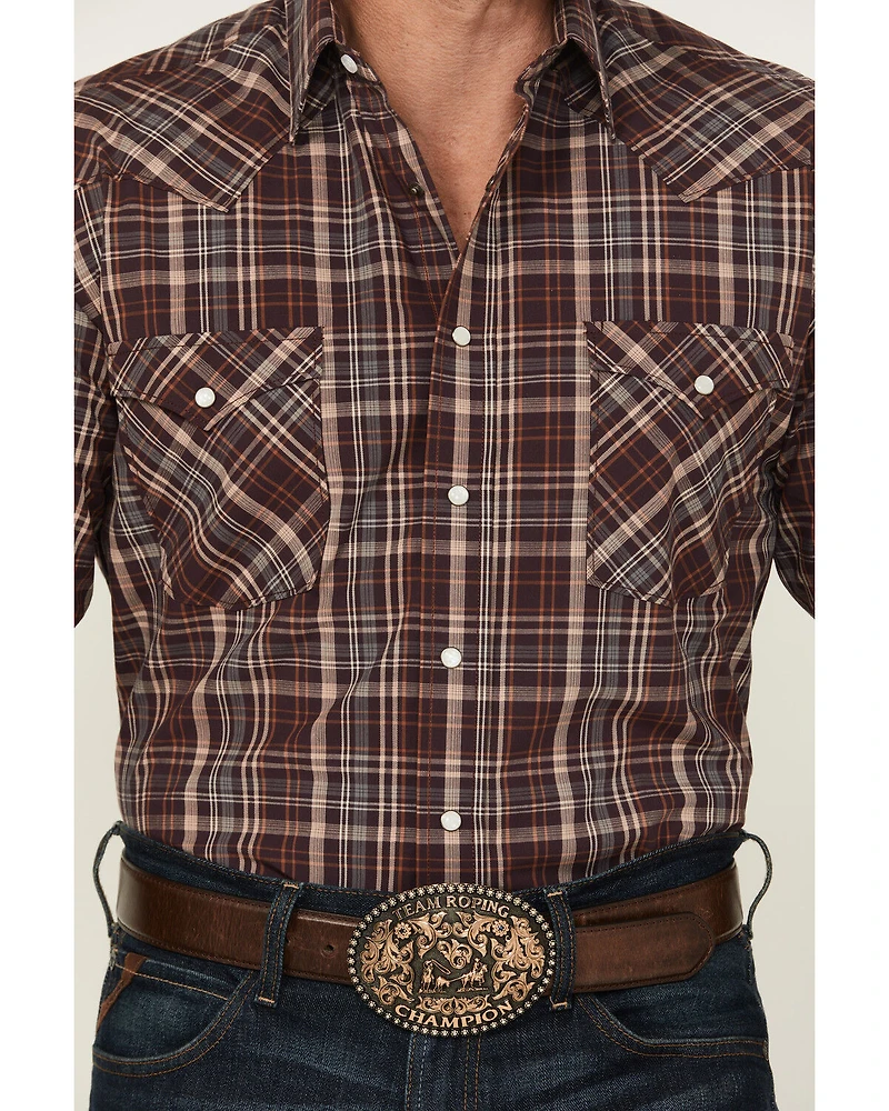 Rough Stock by Panhandle Men's Plaid Print Long Sleeve Pearl Snap Western Shirt