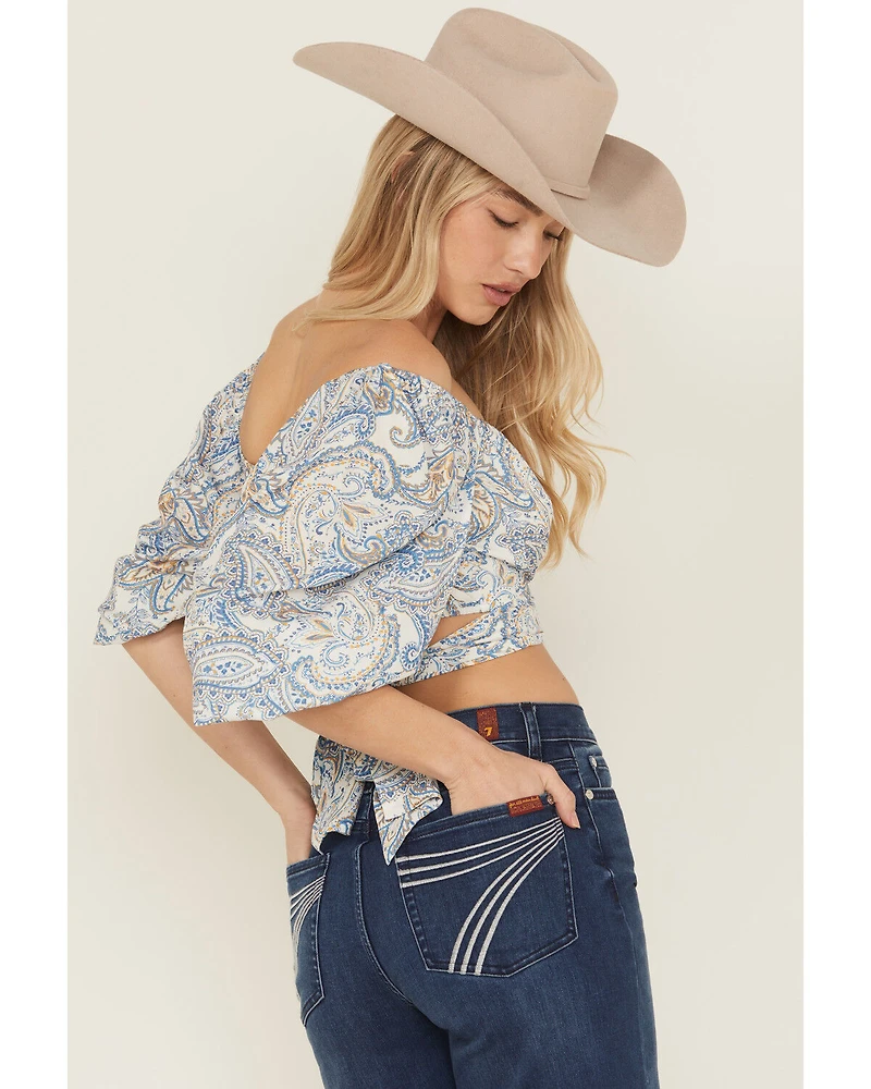 Beyond The Radar Women's Paisley Print Long Sleeve Tie-Back Top