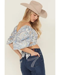 Beyond The Radar Women's Paisley Print Long Sleeve Tie-Back Top