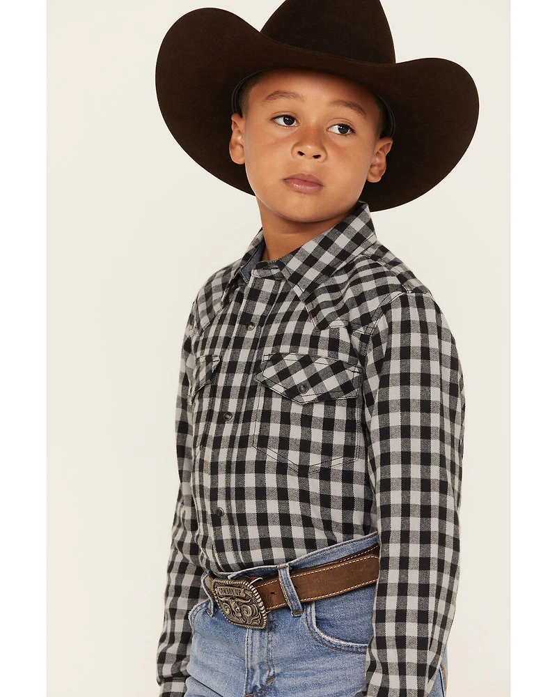 Cody James Boys' Gingham Print Long Sleeve Snap Western Flannel Shirt