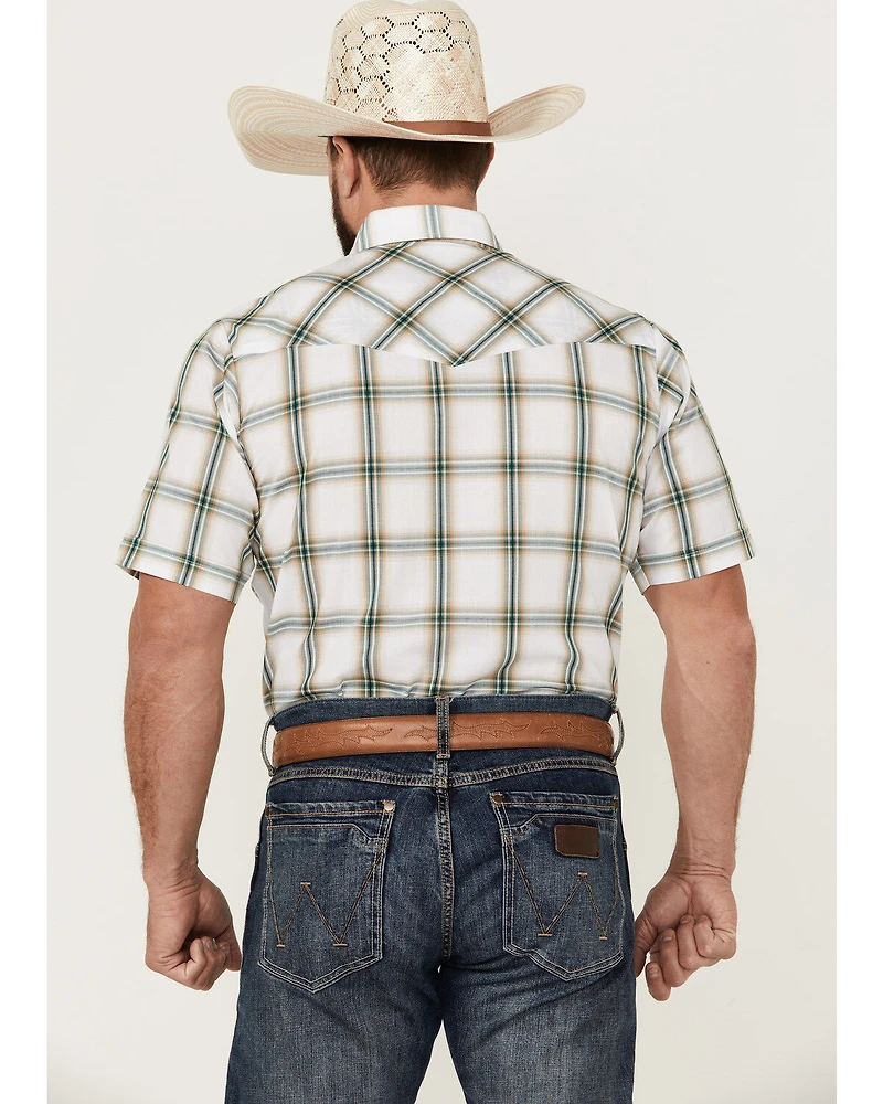 Ely Walker Men's Plaid Print Short Sleeve Pearl Snap Western Shirt